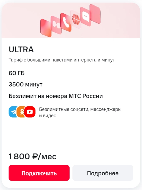 Краткое описание условий тарифа «Ultra»