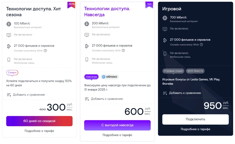 Стоимость предложений домашнего интернета от «Ростелекома»